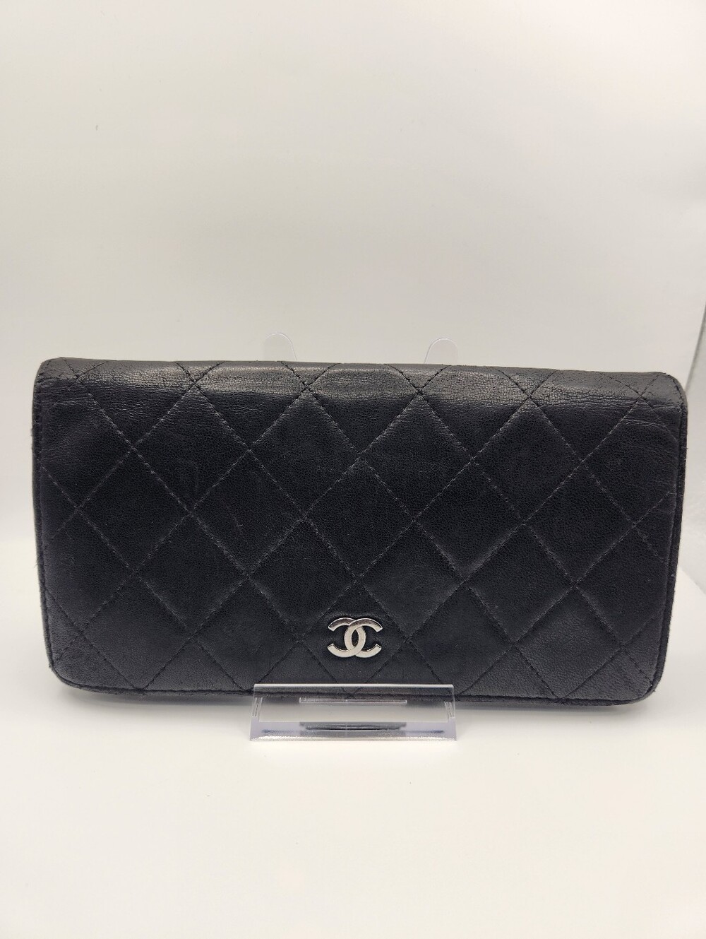 Chanel Black Quilted Wallet with Silver CC Logo